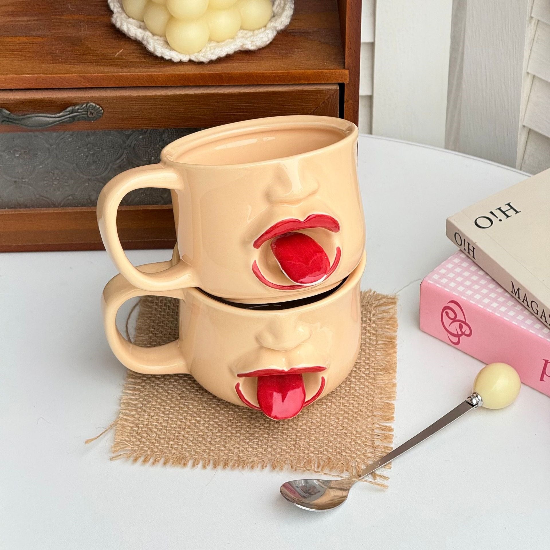 Handmade Ceramic Face Mug with Moving Tongue