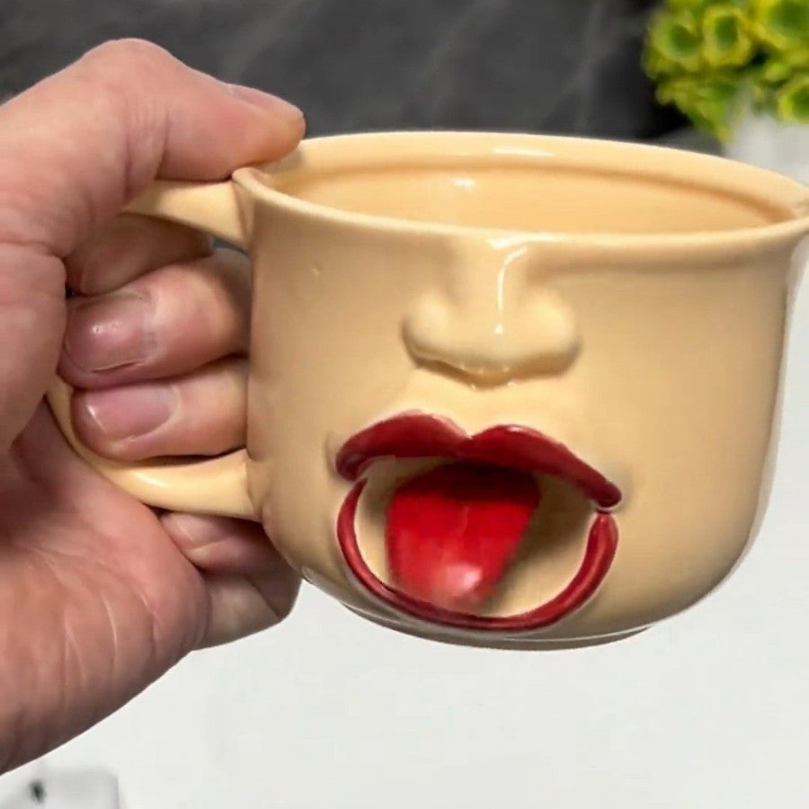 Handmade Ceramic Face Mug with Moving Tongue