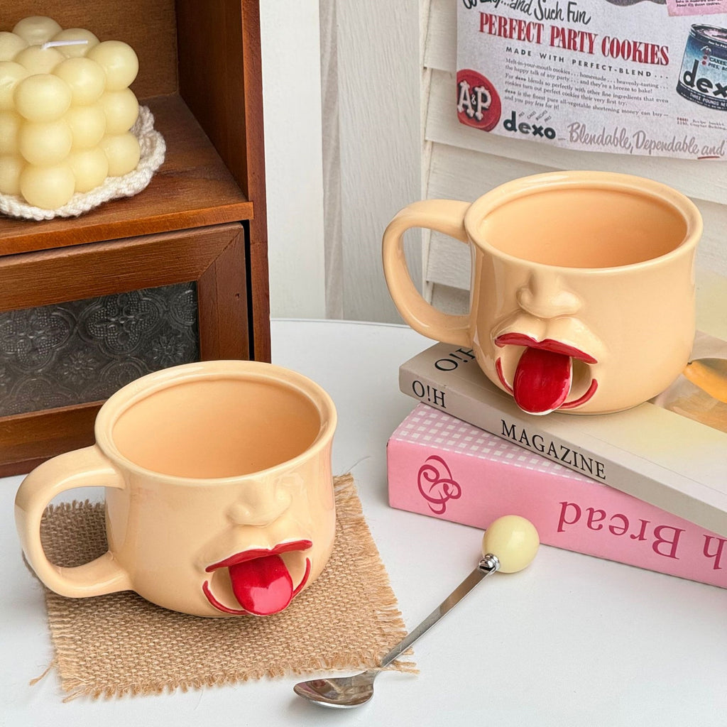 Handmade Ceramic Face Mug with Moving Tongue
