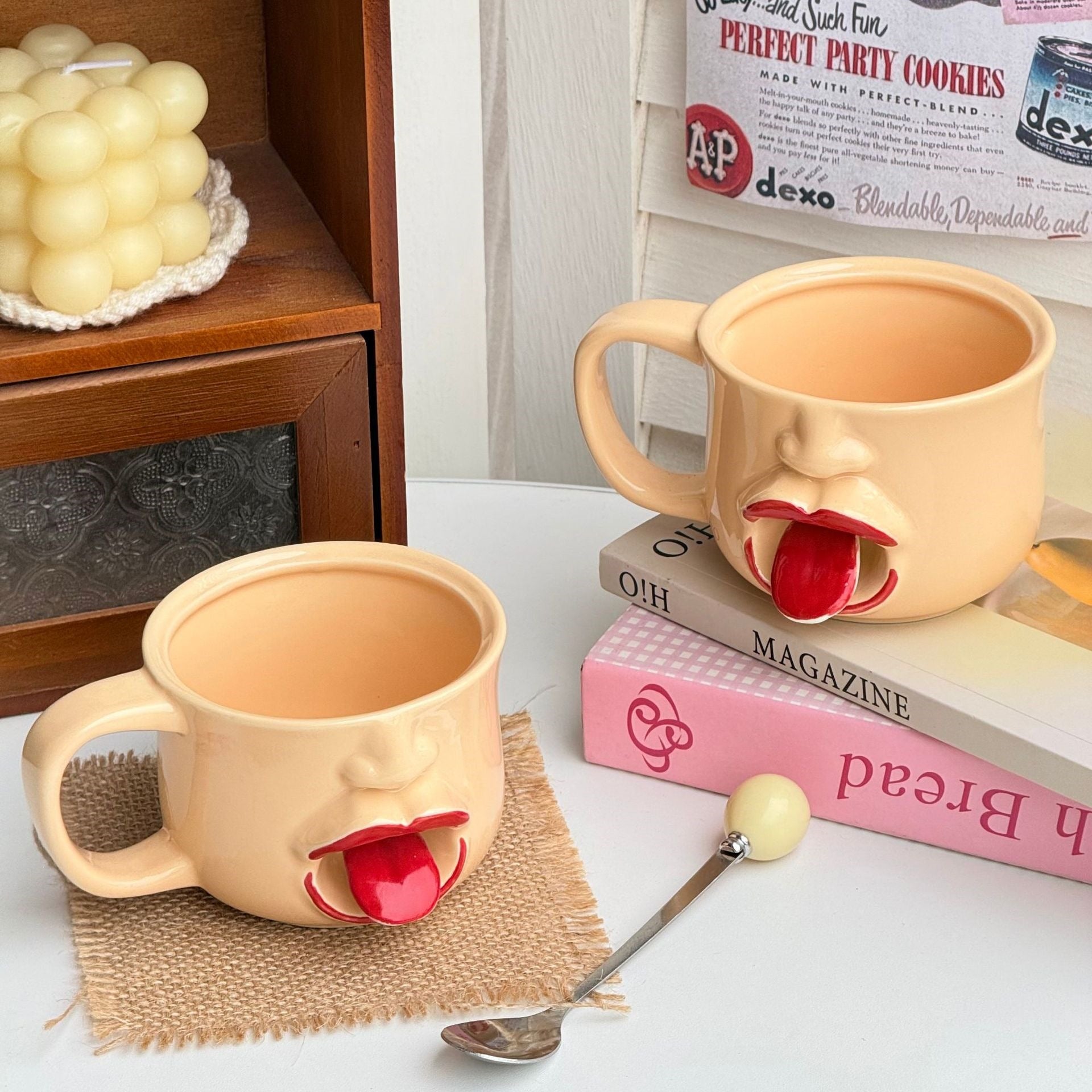 Handmade Ceramic Face Mug with Moving Tongue
