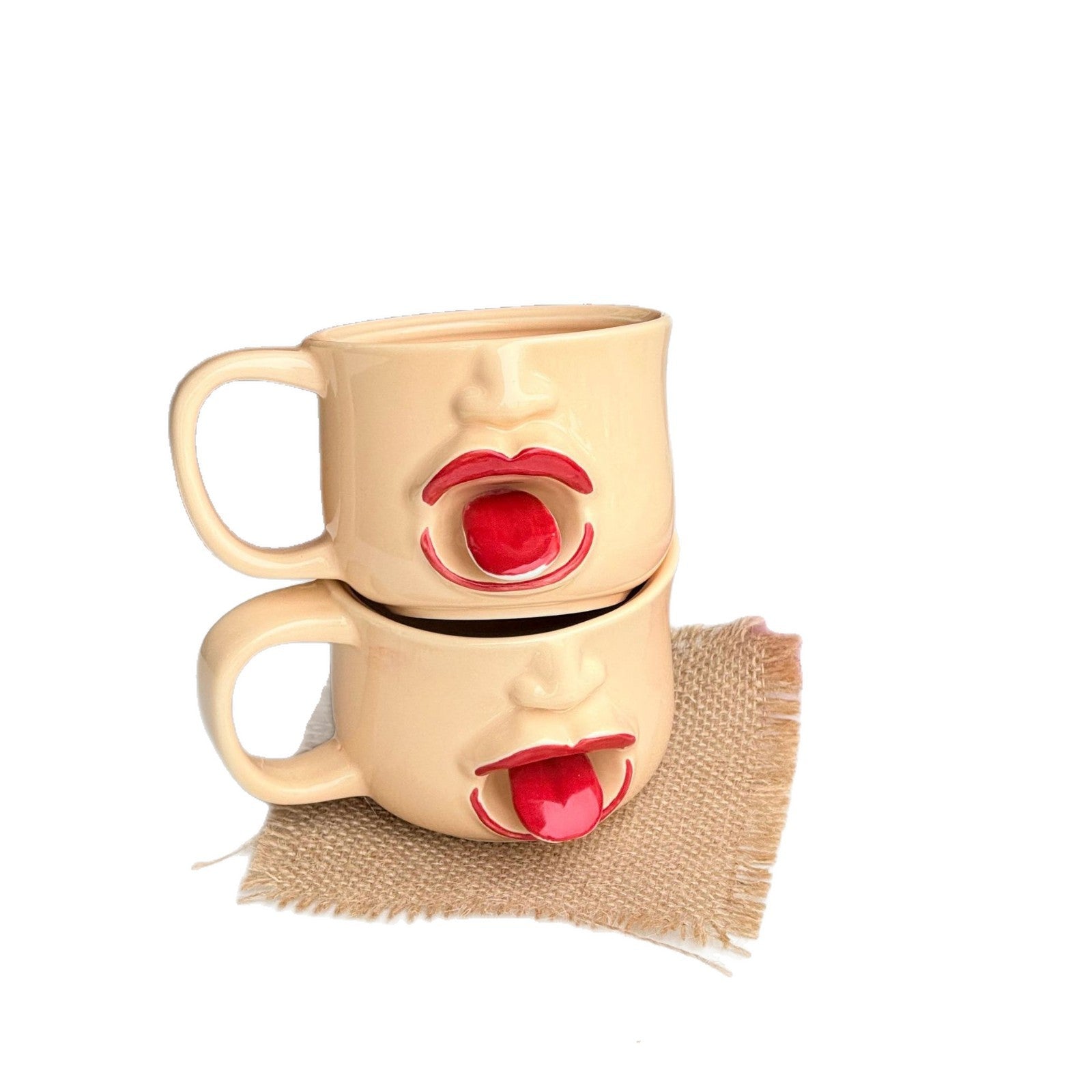 Handmade Ceramic Face Mug with Moving Tongue