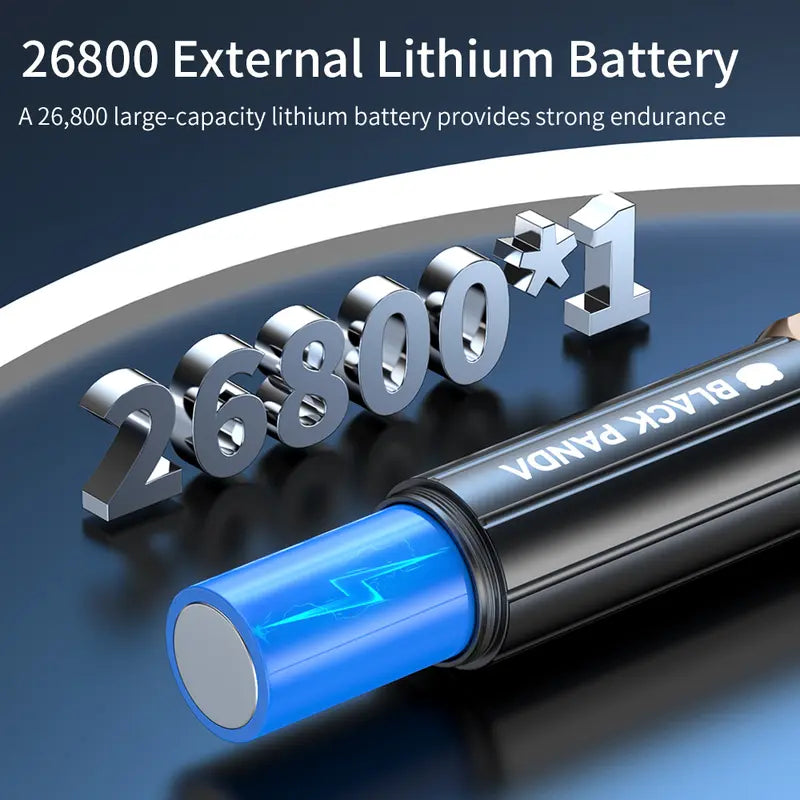 Super bright flashlight, 5500mAh battery, 5 lighting modes, USB charging, waterproof, zoomable, suitable for outdoor adventures and exploration.