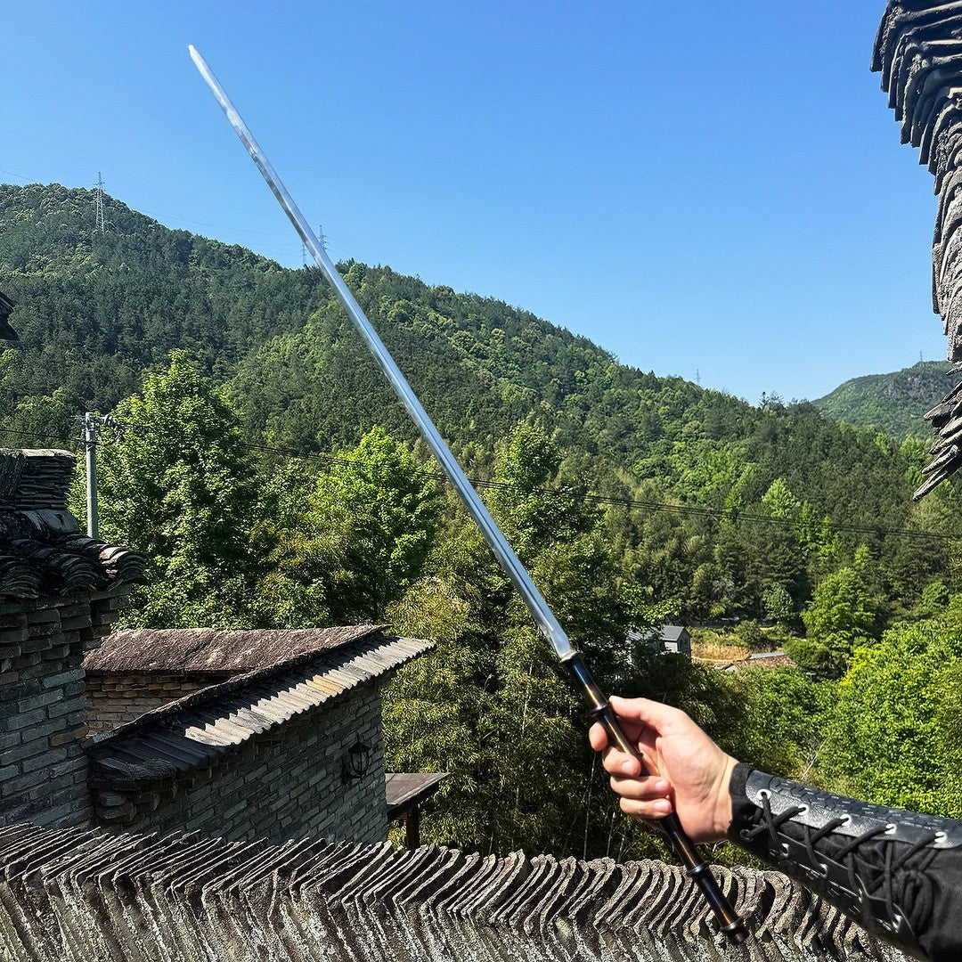 "Fine Willow" Sword: Quenched Blade, Heat-Blued Metal Scabbard — Outdoor Style