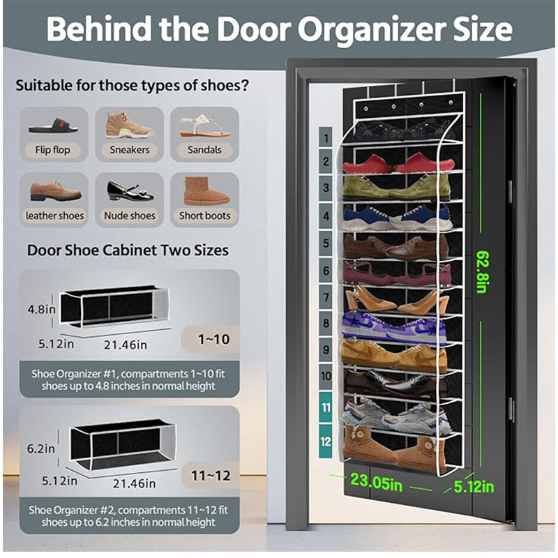 12-grid door shoe rack with breathable large mesh bag for men and women's sports shoes