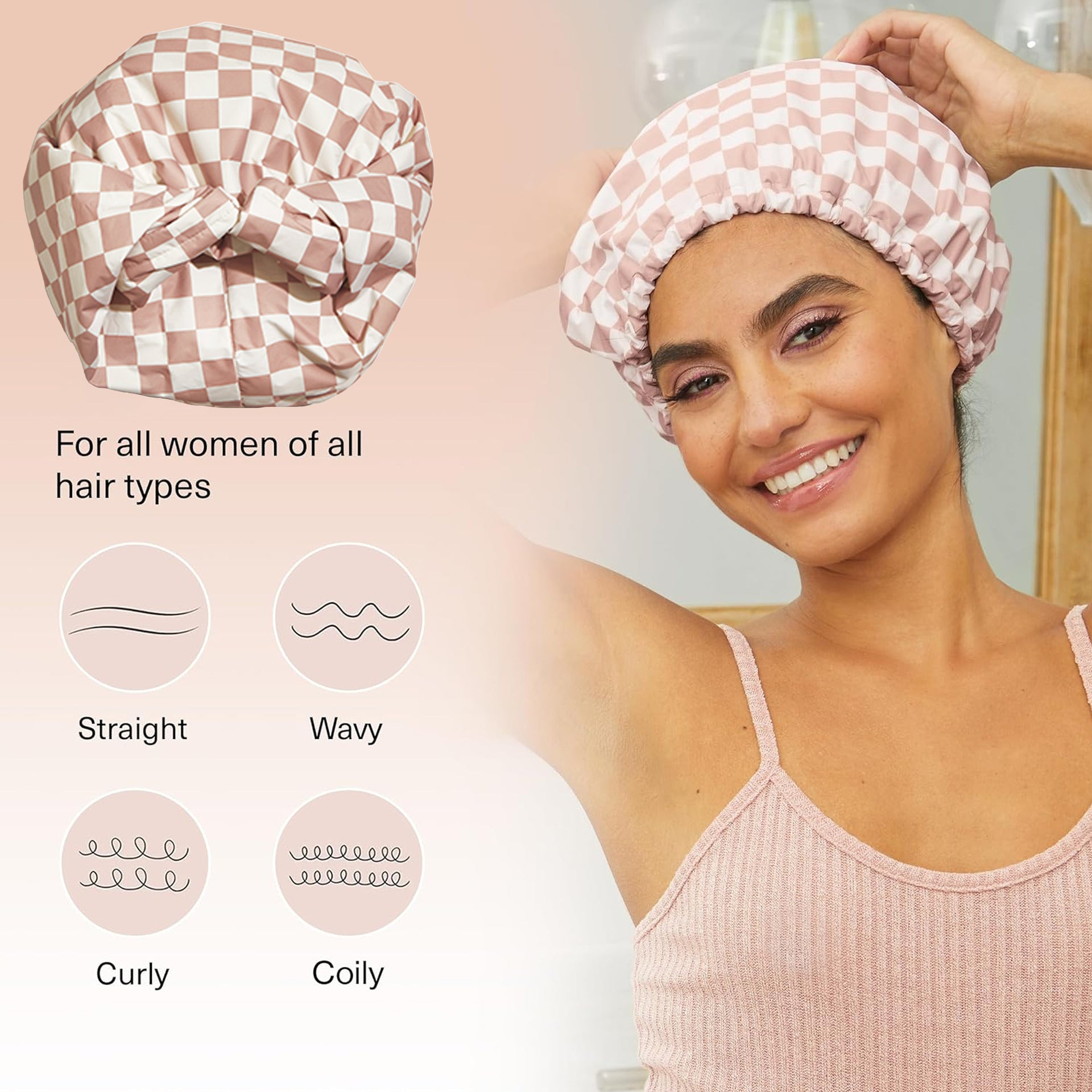 Silk Lined Plaid Shower Cap High-end Hair Care Cap