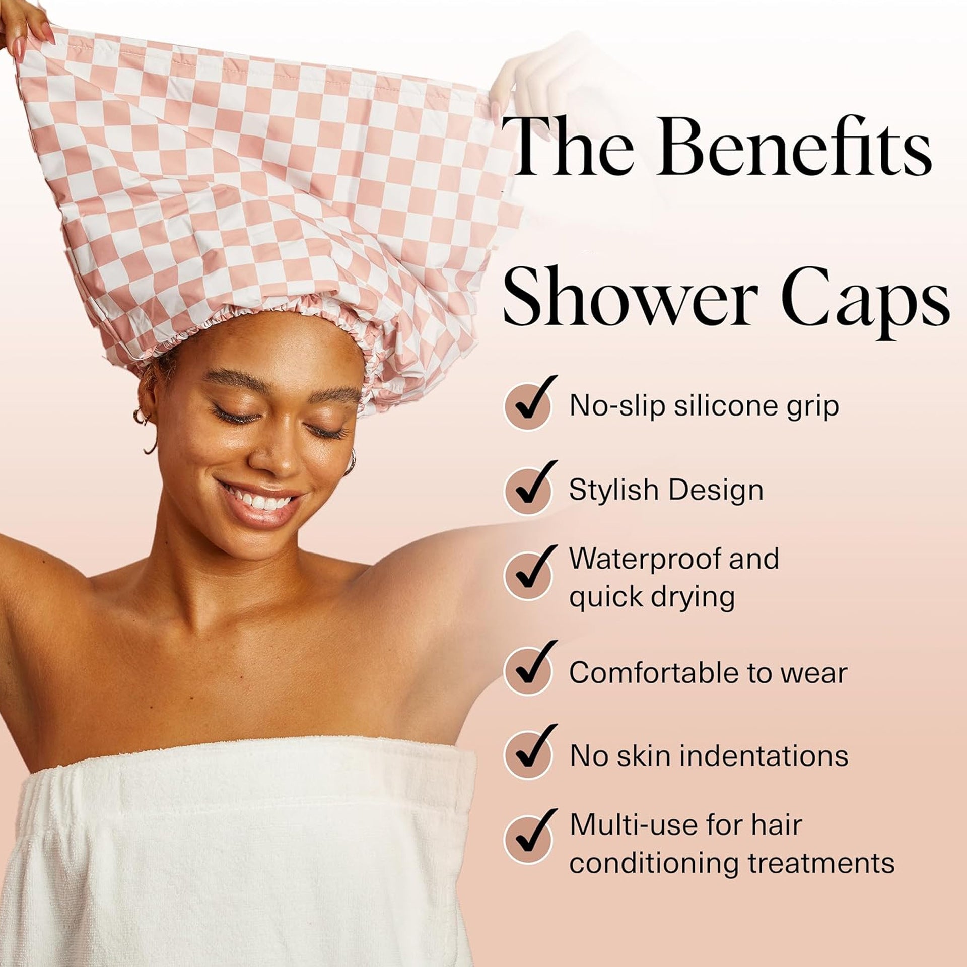 Silk Lined Plaid Shower Cap High-end Hair Care Cap
