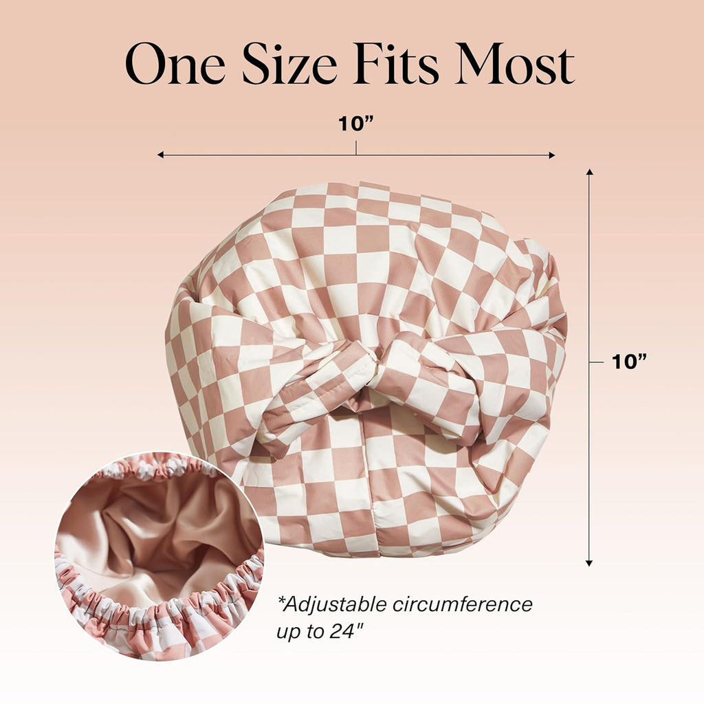 Silk Lined Plaid Shower Cap High-end Hair Care Cap
