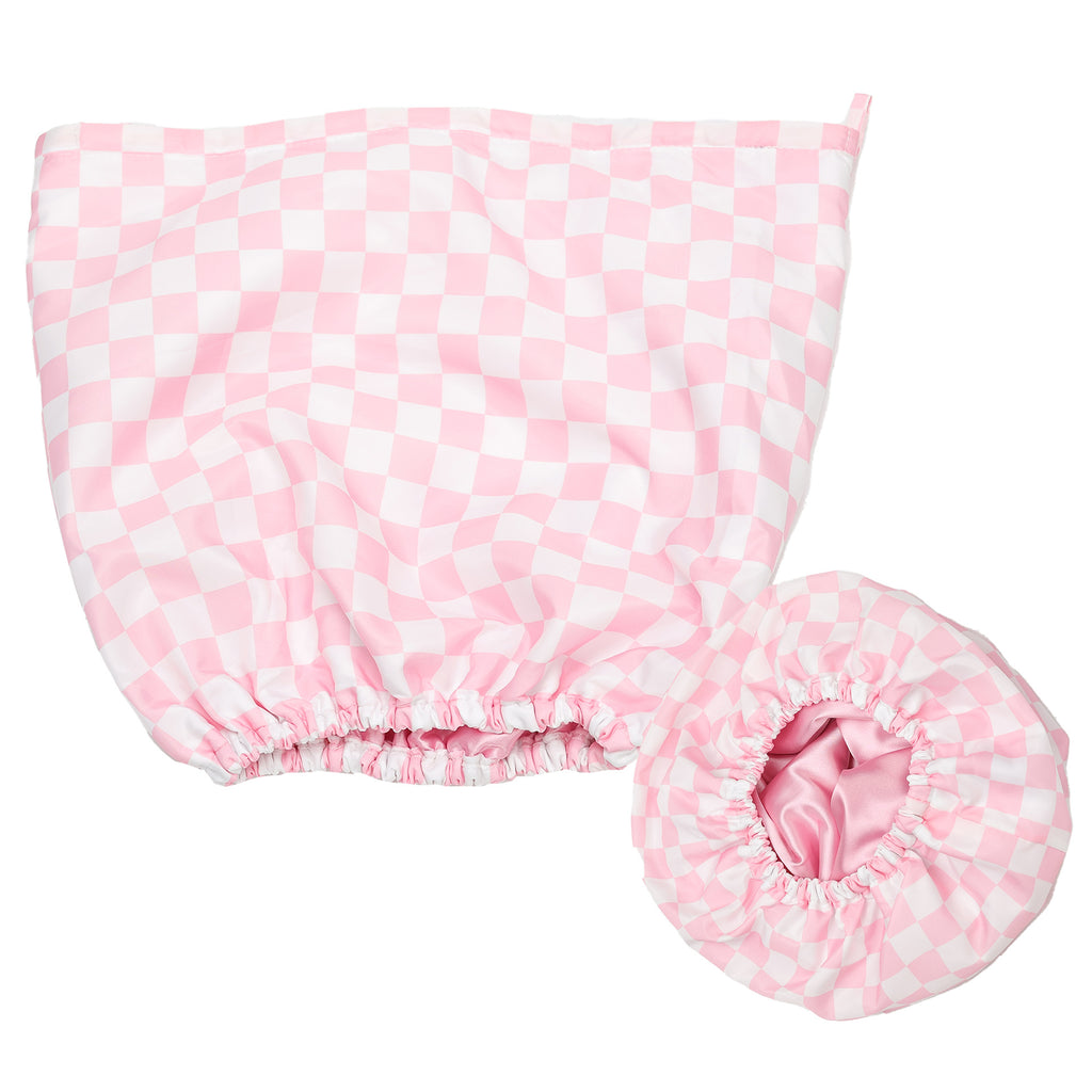 Silk Lined Plaid Shower Cap High-end Hair Care Cap