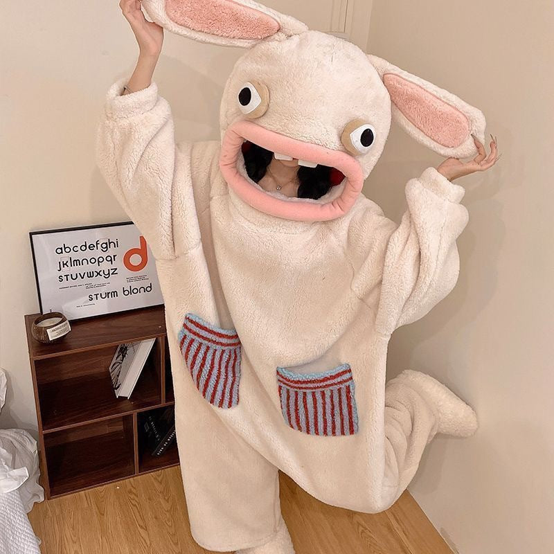 Cartoon Big Mouth Monster Onesie Coral Fleece Pajamas