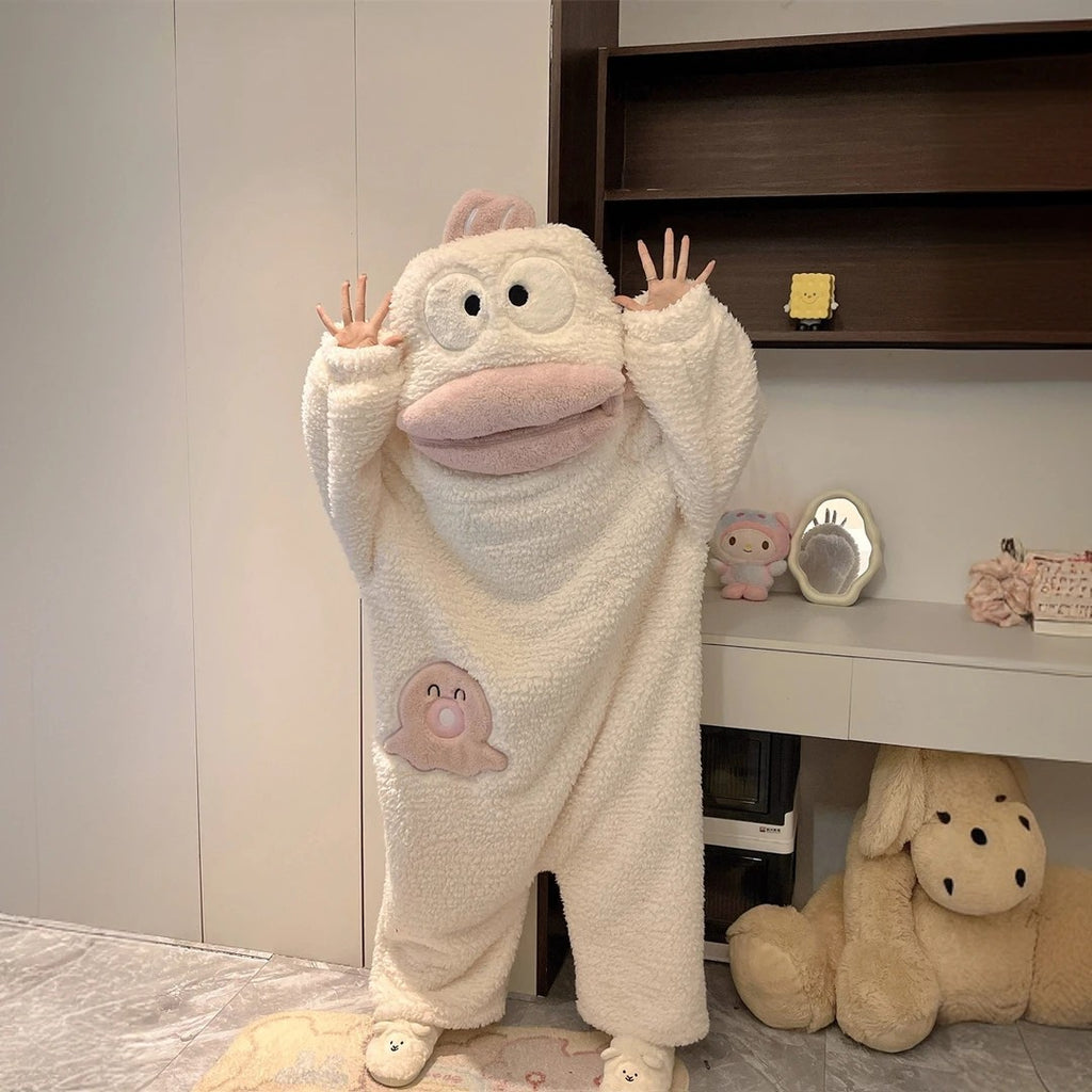 Cartoon Big Mouth Monster Onesie Coral Fleece Pajamas