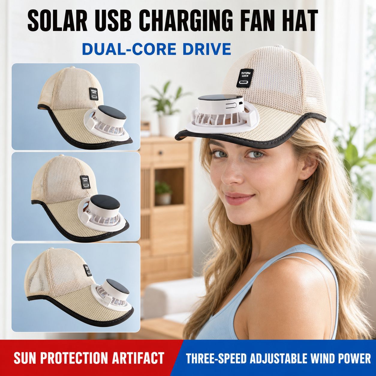 USB Solar Charging Fan Baseball Cap