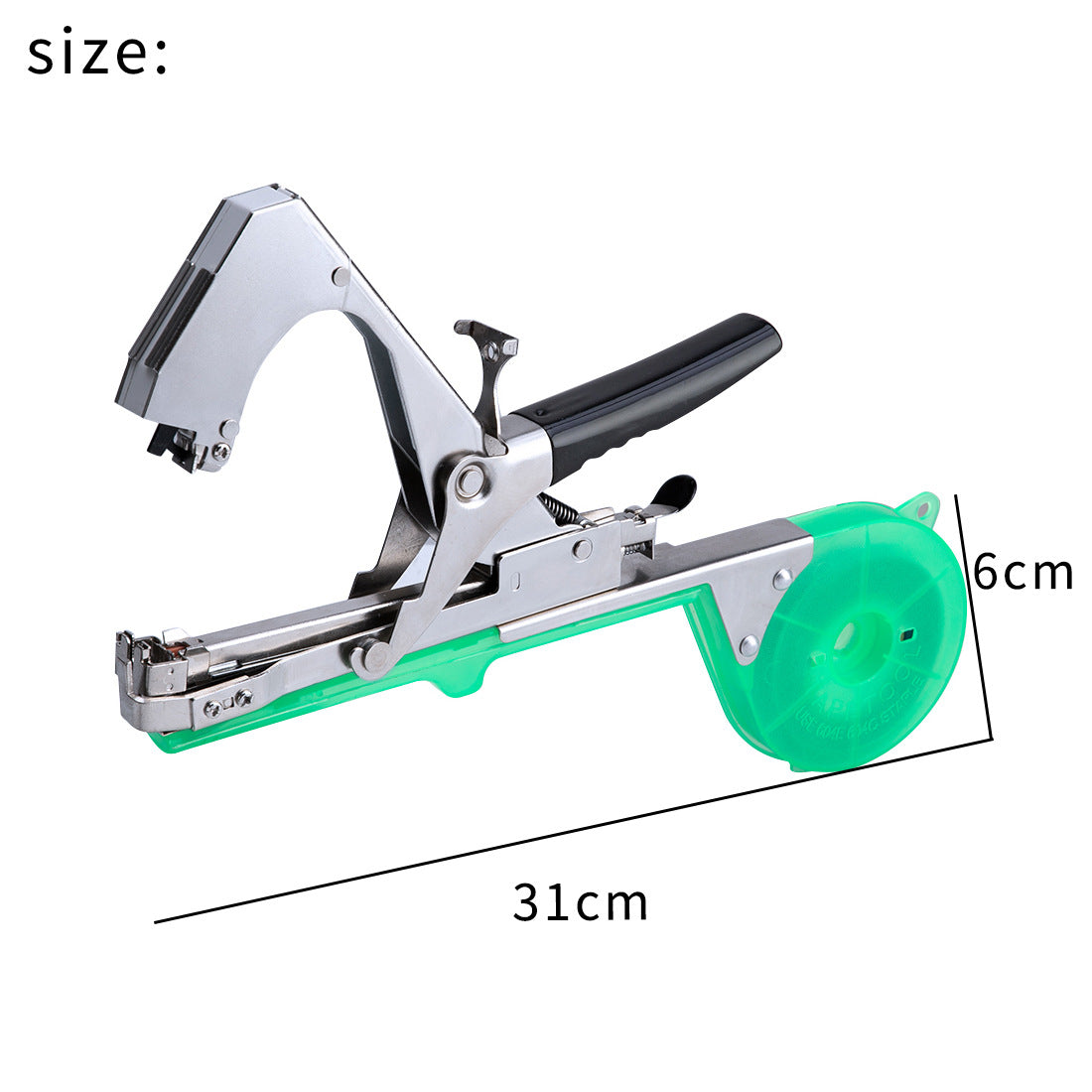 The branch tying machine is equipped with a tool for setting up tying straps and nails.