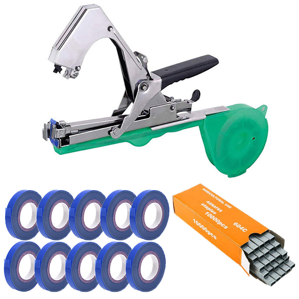 The branch tying machine is equipped with a tool for setting up tying straps and nails.