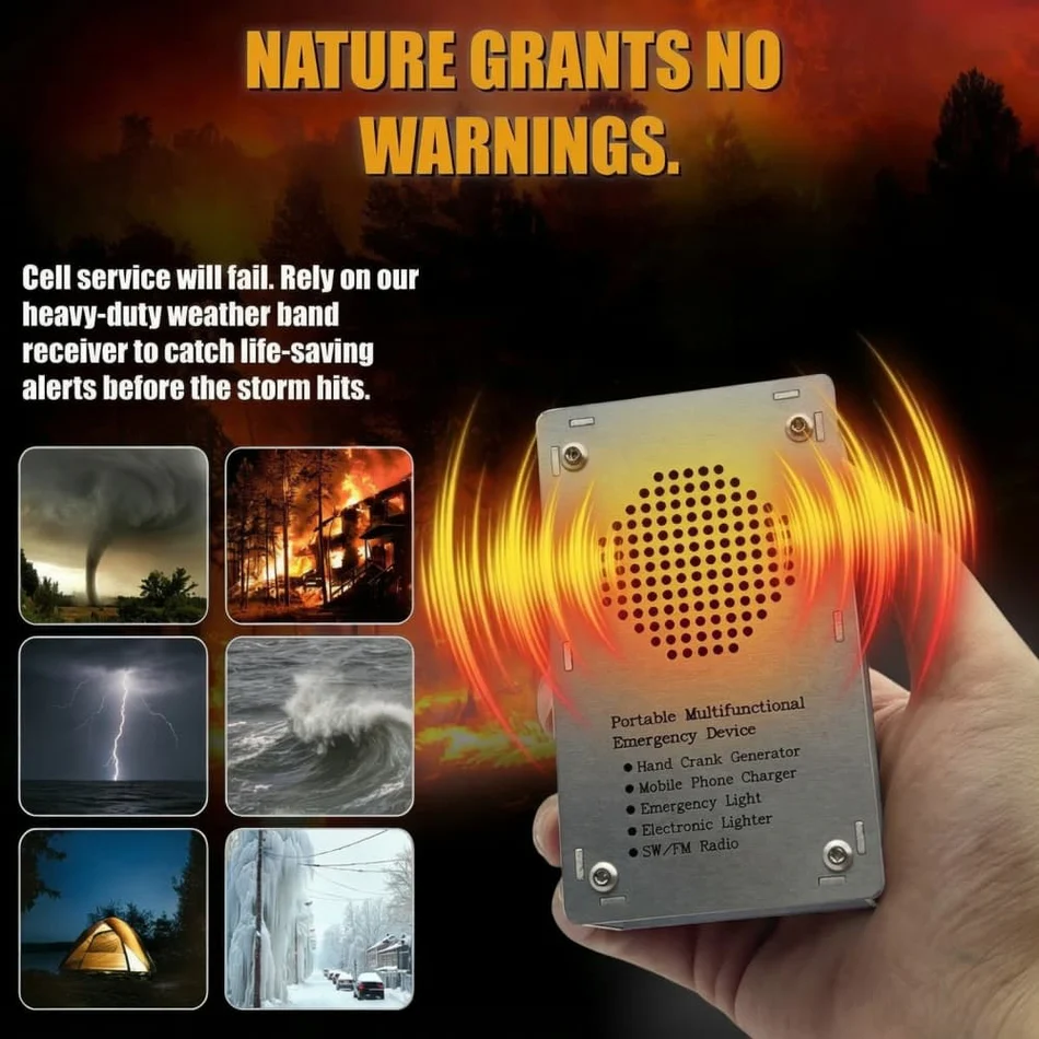 Hand Crank Generator Multi functional Radio, Flashlight, Lighter, USB Emergency Charging Portable