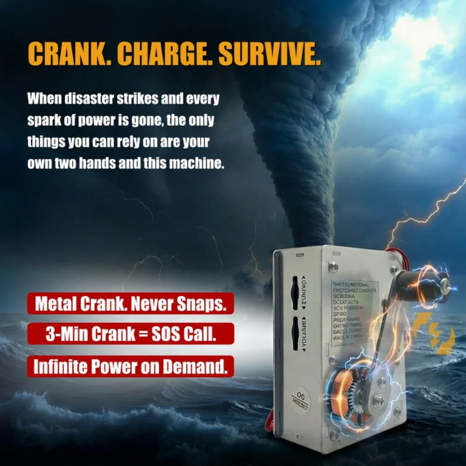Hand Crank Generator Multi functional Radio, Flashlight, Lighter, USB Emergency Charging Portable
