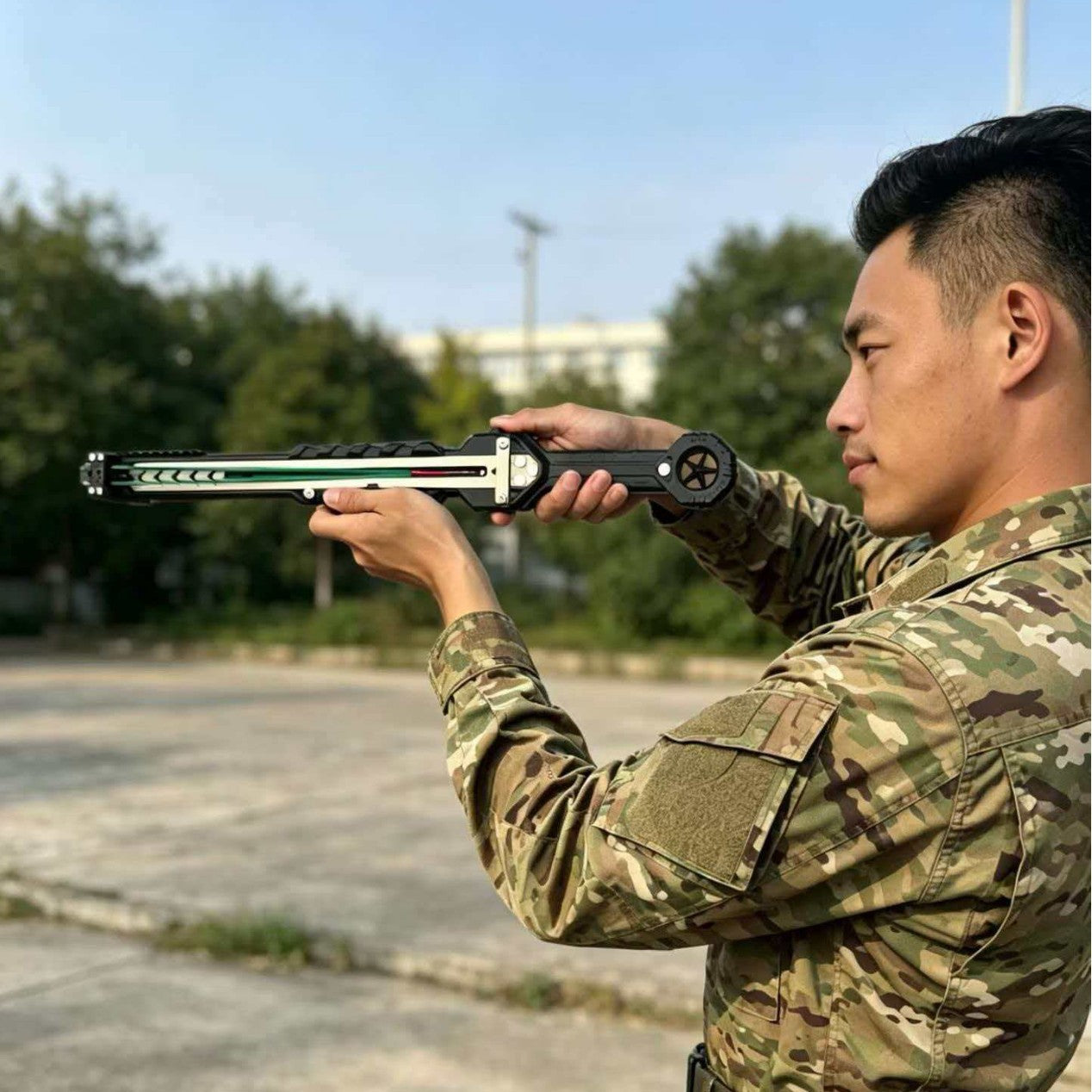 "Yitian Sword" 25-round rapid-fire blaster, constructed from a nylon and carbon-fiber-reinforced nylon composite material.