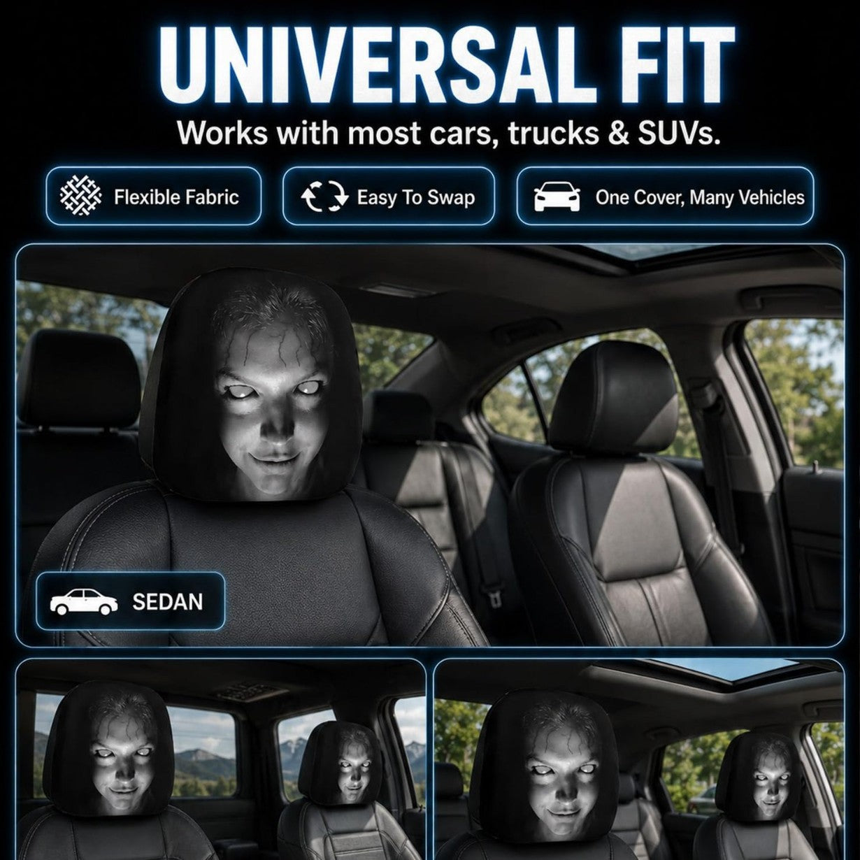 Spooky Dark-Style Grimace Headrest Cover
