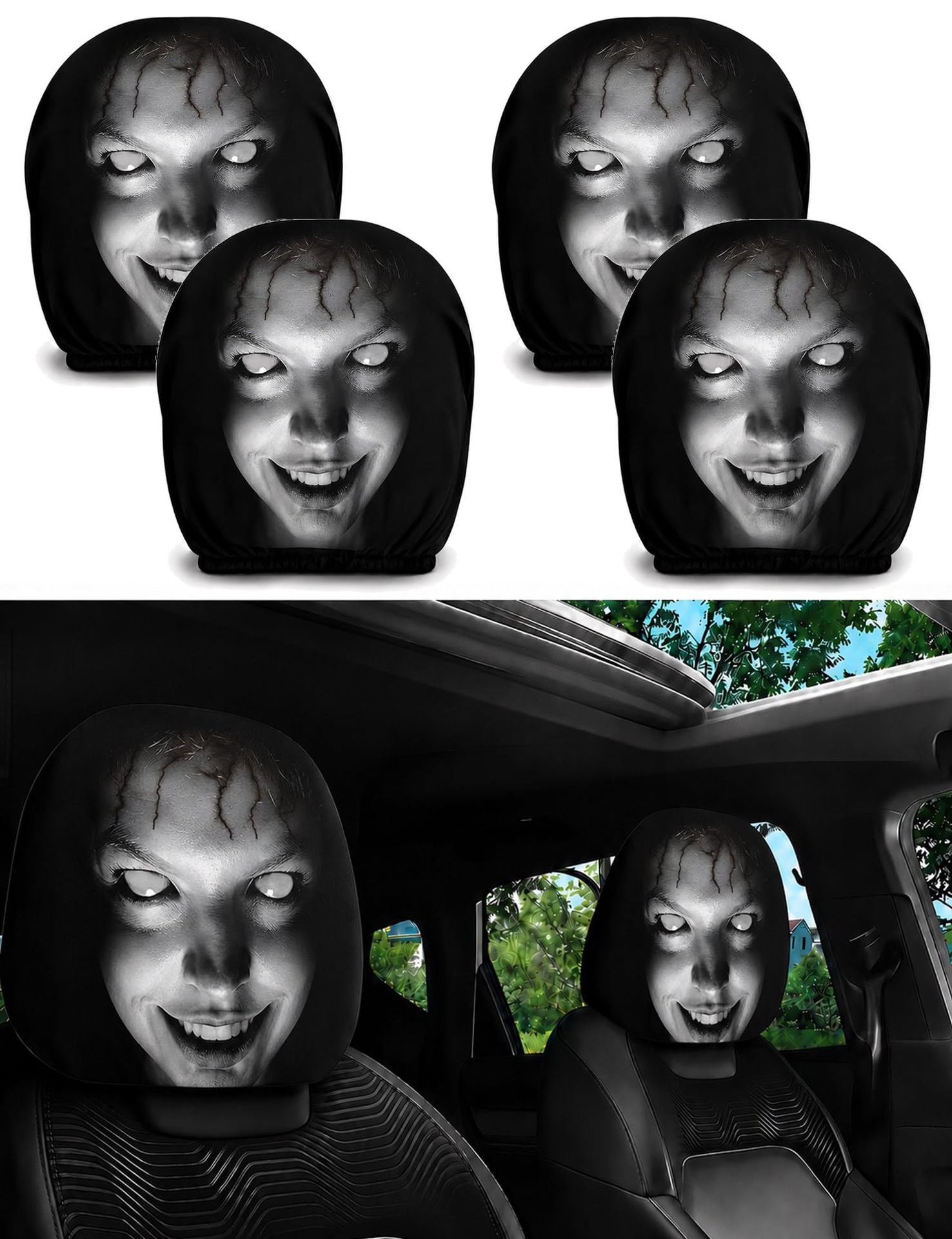 Spooky Dark-Style Grimace Headrest Cover