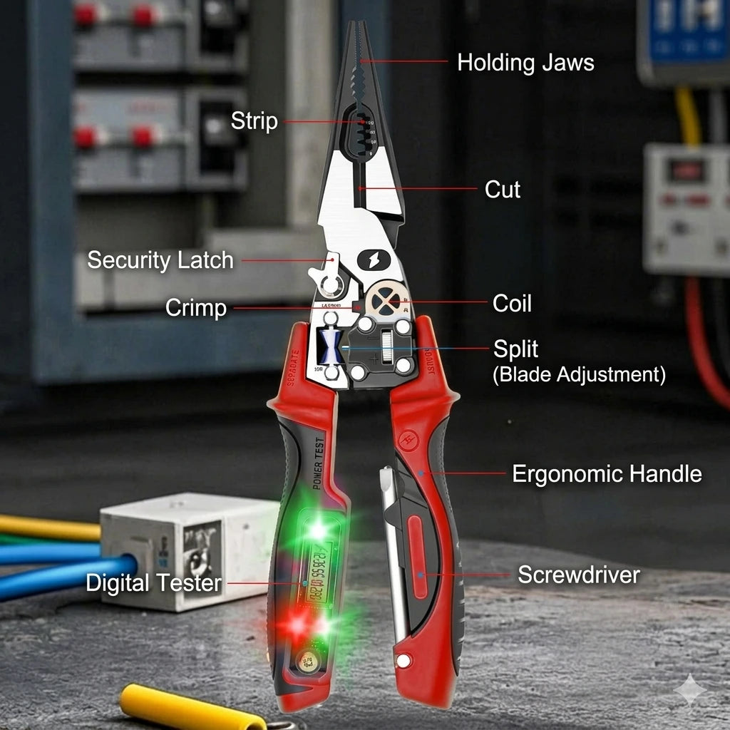 9-in-1 Multi-Functional Digital Display Electrician's Pliers
