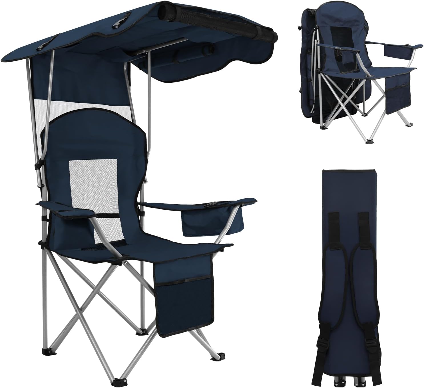 Camping Chair with Canopy Shade Portable Folding Beach Chairs with Cooler, Mesh Backrest, Cup Holder, and Pocket for Camping, Fishing, Beach, and Sports