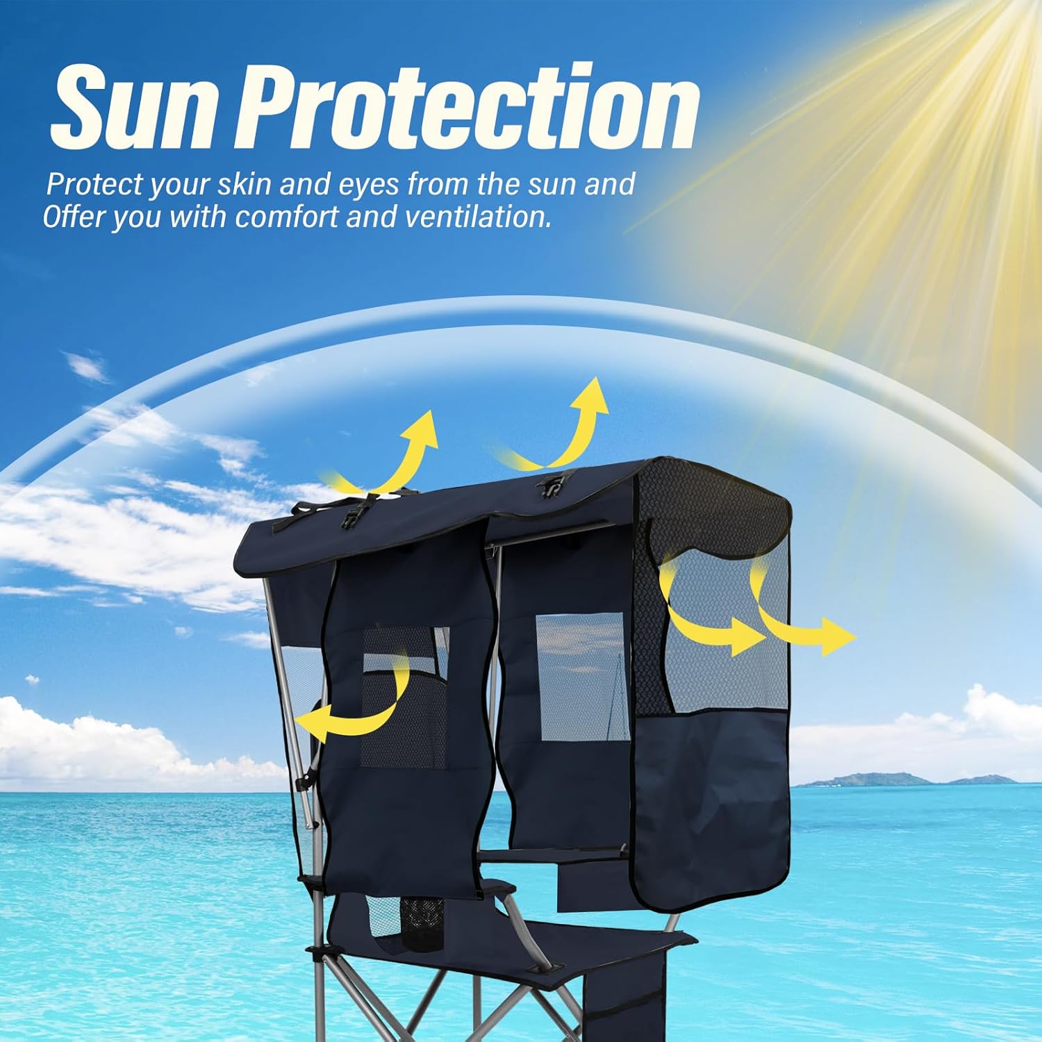 Camping Chair with Canopy Shade Portable Folding Beach Chairs with Cooler, Mesh Backrest, Cup Holder, and Pocket for Camping, Fishing, Beach, and Sports