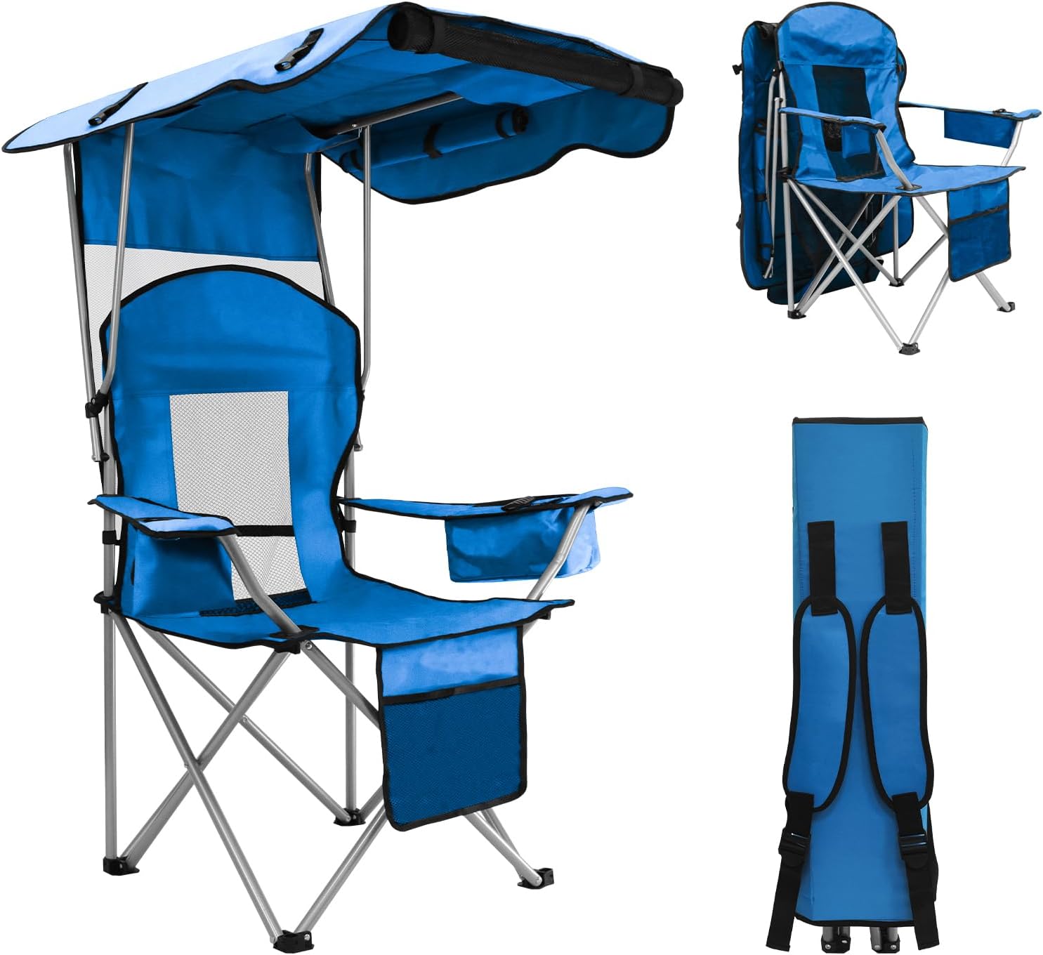 Camping Chair with Canopy Shade Portable Folding Beach Chairs with Cooler, Mesh Backrest, Cup Holder, and Pocket for Camping, Fishing, Beach, and Sports