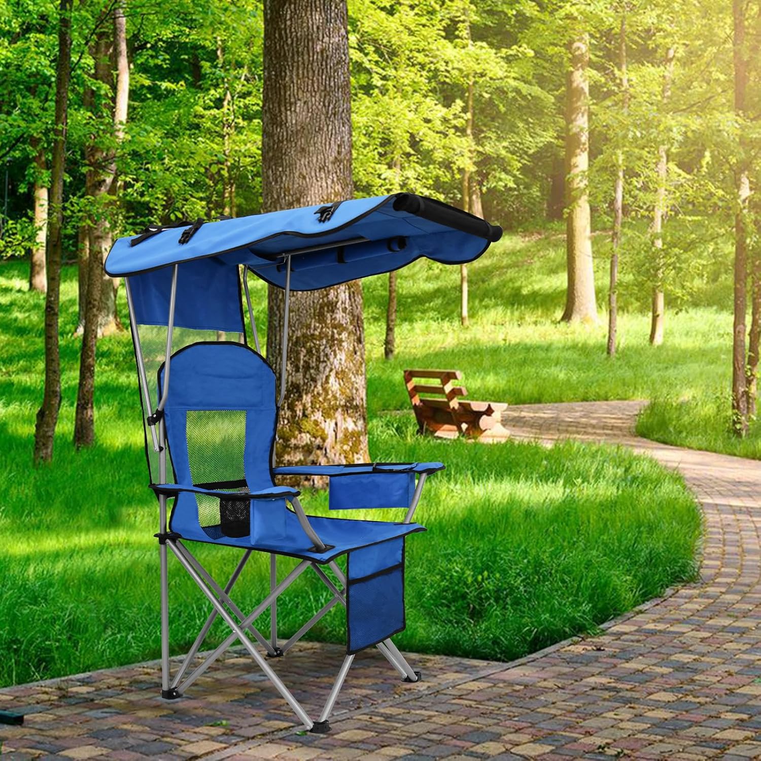 Camping Chair with Canopy Shade Portable Folding Beach Chairs with Cooler, Mesh Backrest, Cup Holder, and Pocket for Camping, Fishing, Beach, and Sports