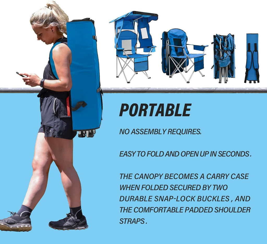 Camping Chair with Canopy Shade Portable Folding Beach Chairs with Cooler, Mesh Backrest, Cup Holder, and Pocket for Camping, Fishing, Beach, and Sports