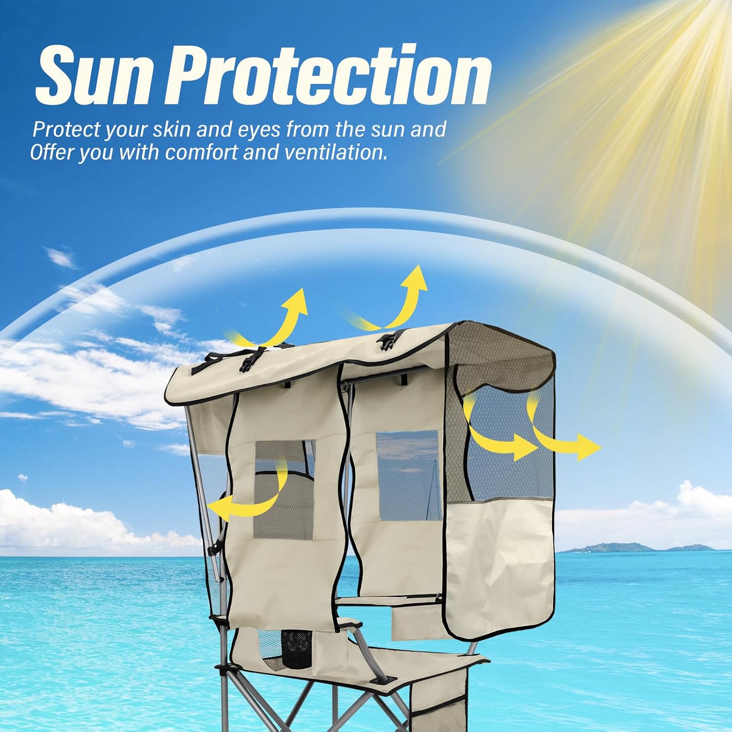 Camping Chair with Canopy Shade Portable Folding Beach Chairs with Cooler, Mesh Backrest, Cup Holder, and Pocket for Camping, Fishing, Beach, and Sports