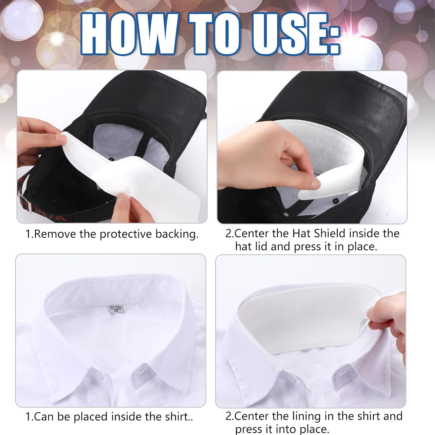 100 Pcs Hat Sweat Liner Shields Absorbing Pad Prevents Stains Protector Bands for Baseball Golf Cap Men Women