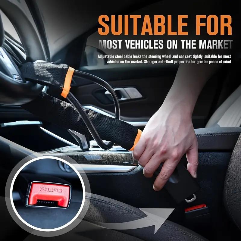 New car steering wheel lock, retractable thick wire anti-theft steering wheel lock for sedans and SUVs, anti-cut protection, no assembly required