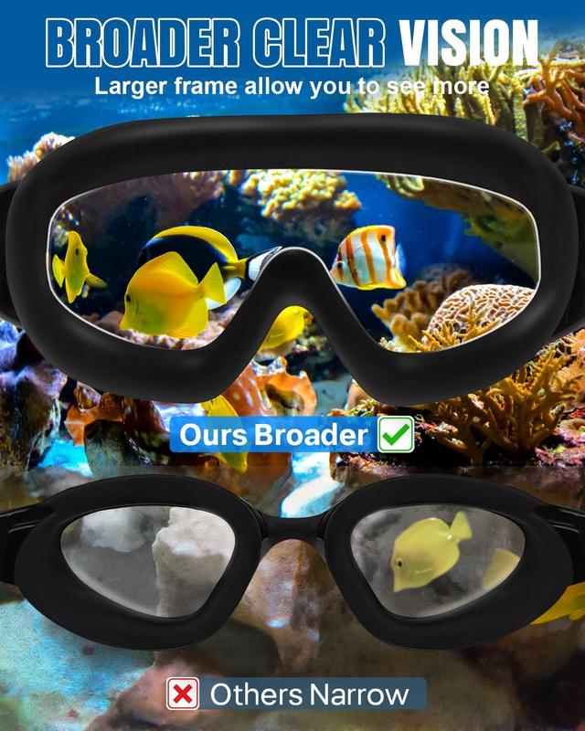 2 Pack Swim Goggles for Adults & Kids - Anti-Fog Full-Coverage, 3-Color UV Lens, Waterproof Earplugs & Nose Clip, Fit Outdoorfun