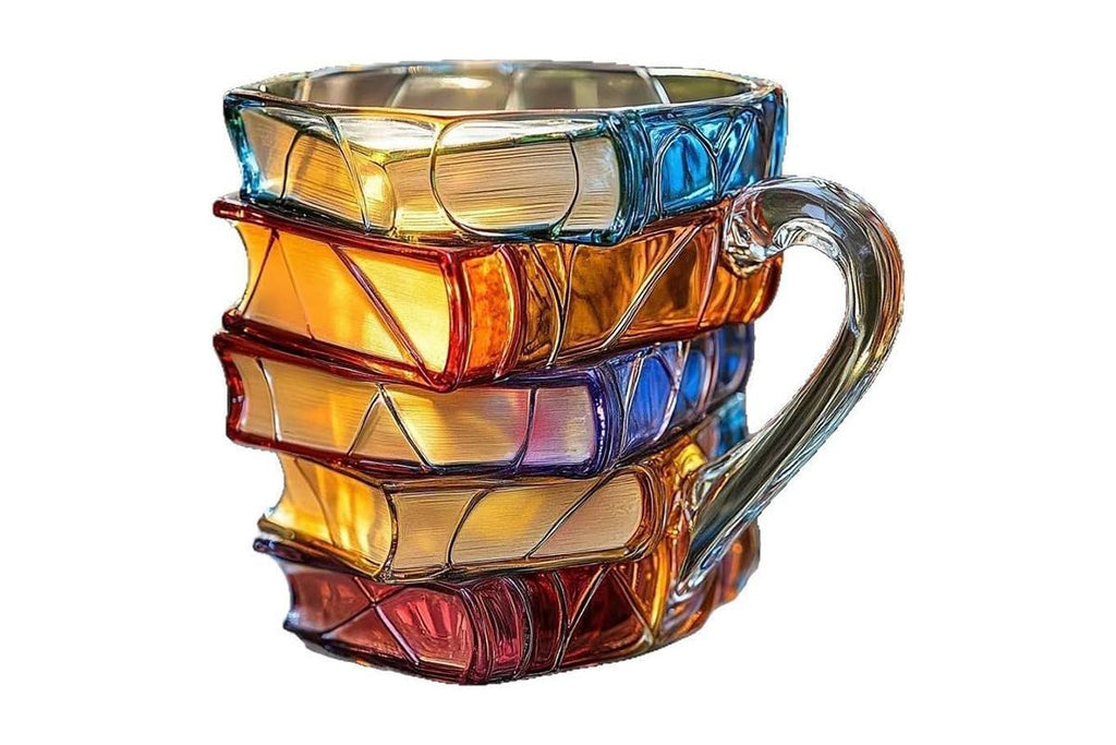 Creative coffee mug with stacked books pattern