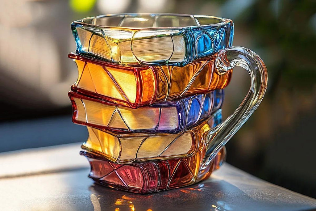 Creative coffee mug with stacked books pattern