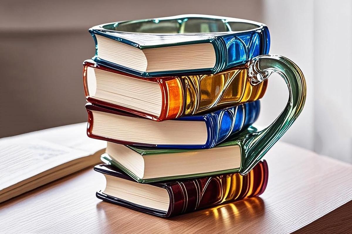 Creative coffee mug with stacked books pattern