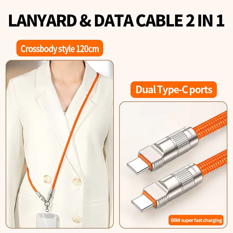 Portable braided lanyard/cable charging cable