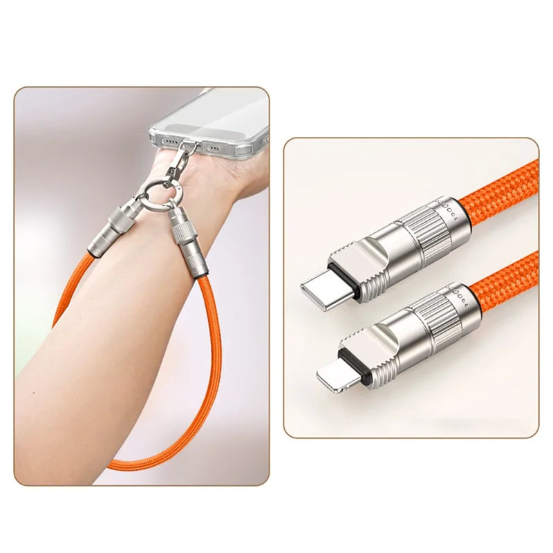 Portable braided lanyard/cable charging cable