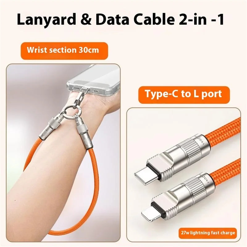 Portable braided lanyard/cable charging cable