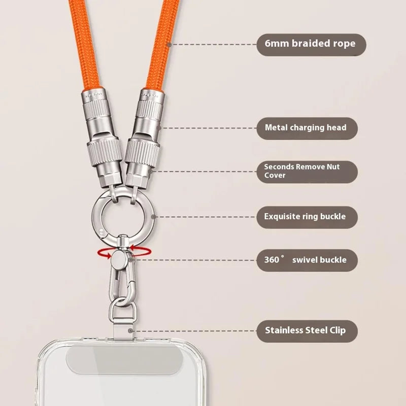 Portable braided lanyard/cable charging cable