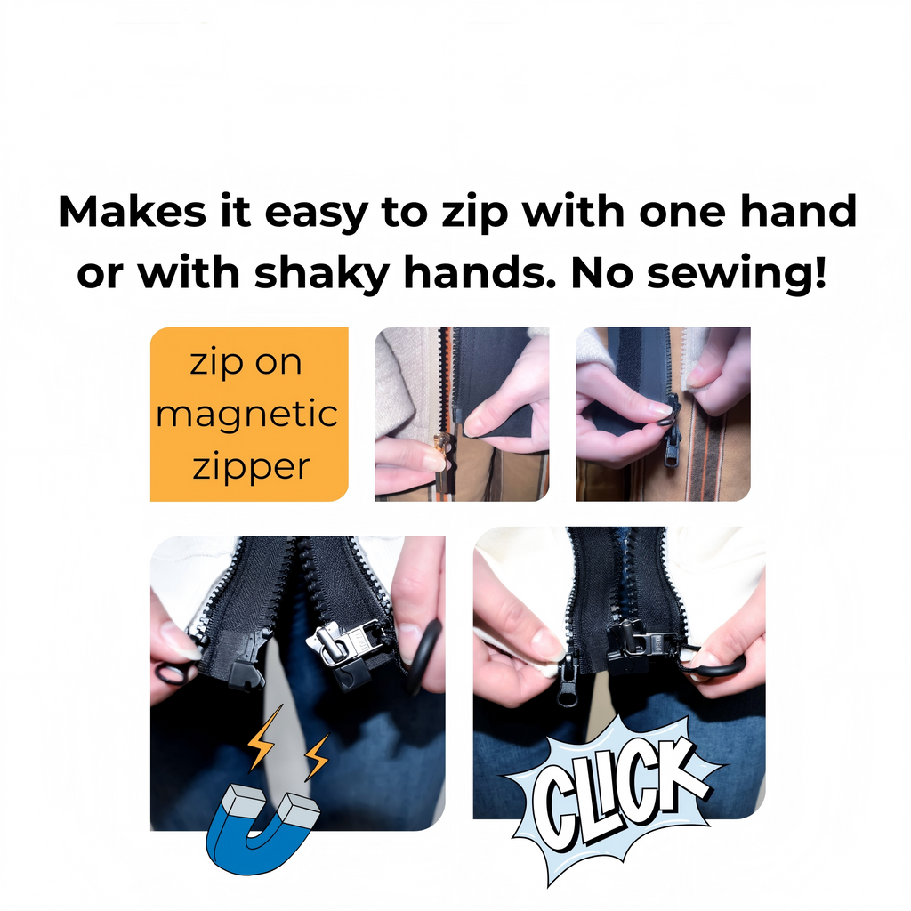 One-handed quick magnetic zipper