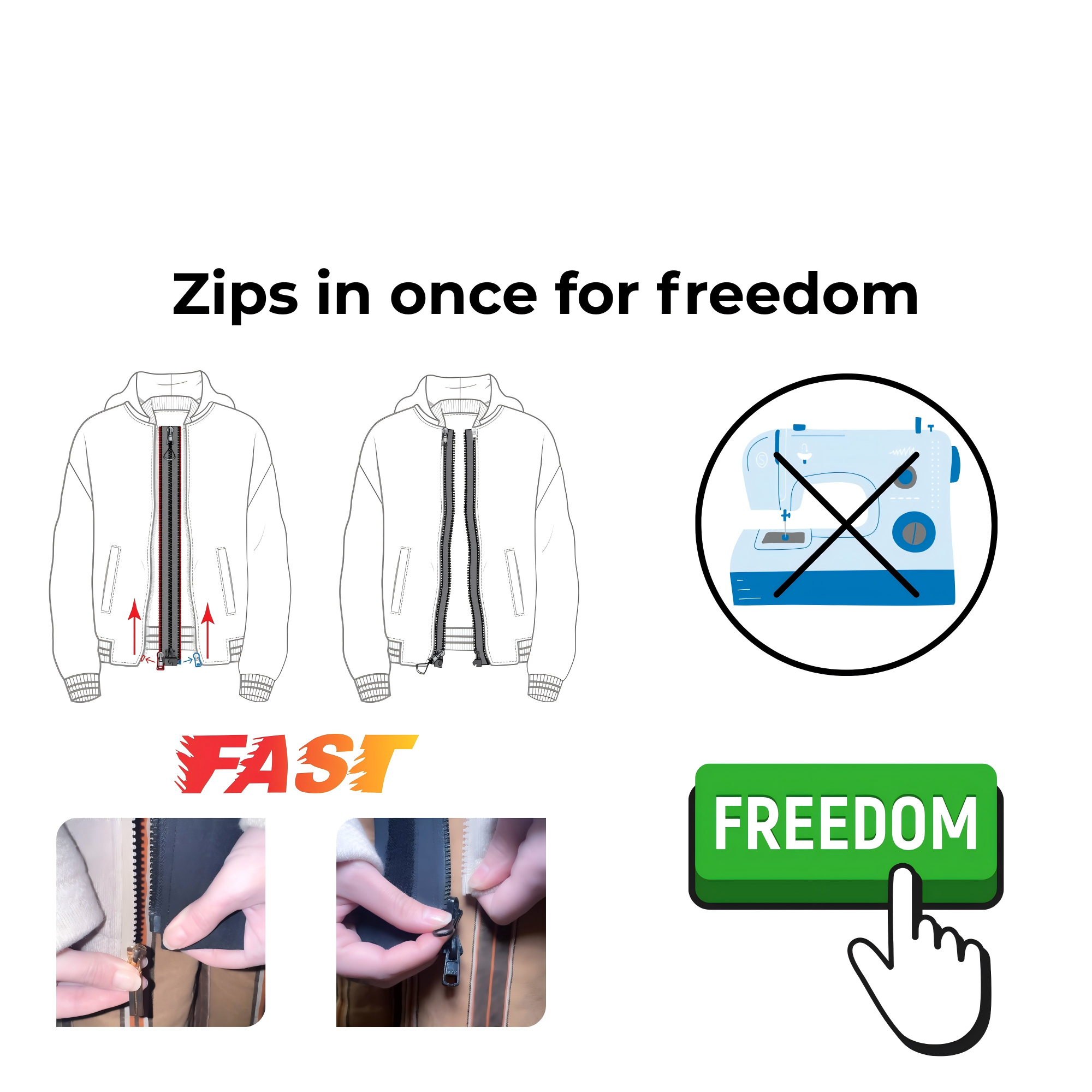 One-handed quick magnetic zipper