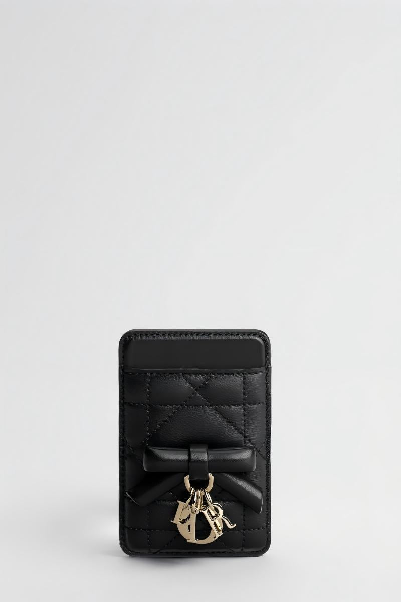 Black embossed lambskin magnetic card holder