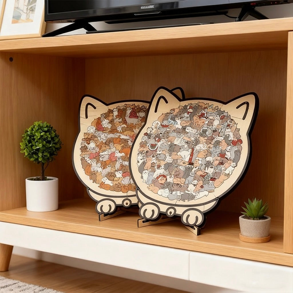 Wooden Cat Jigsaw Puzzle – A Calm, Cozy Break for Cat Lovers