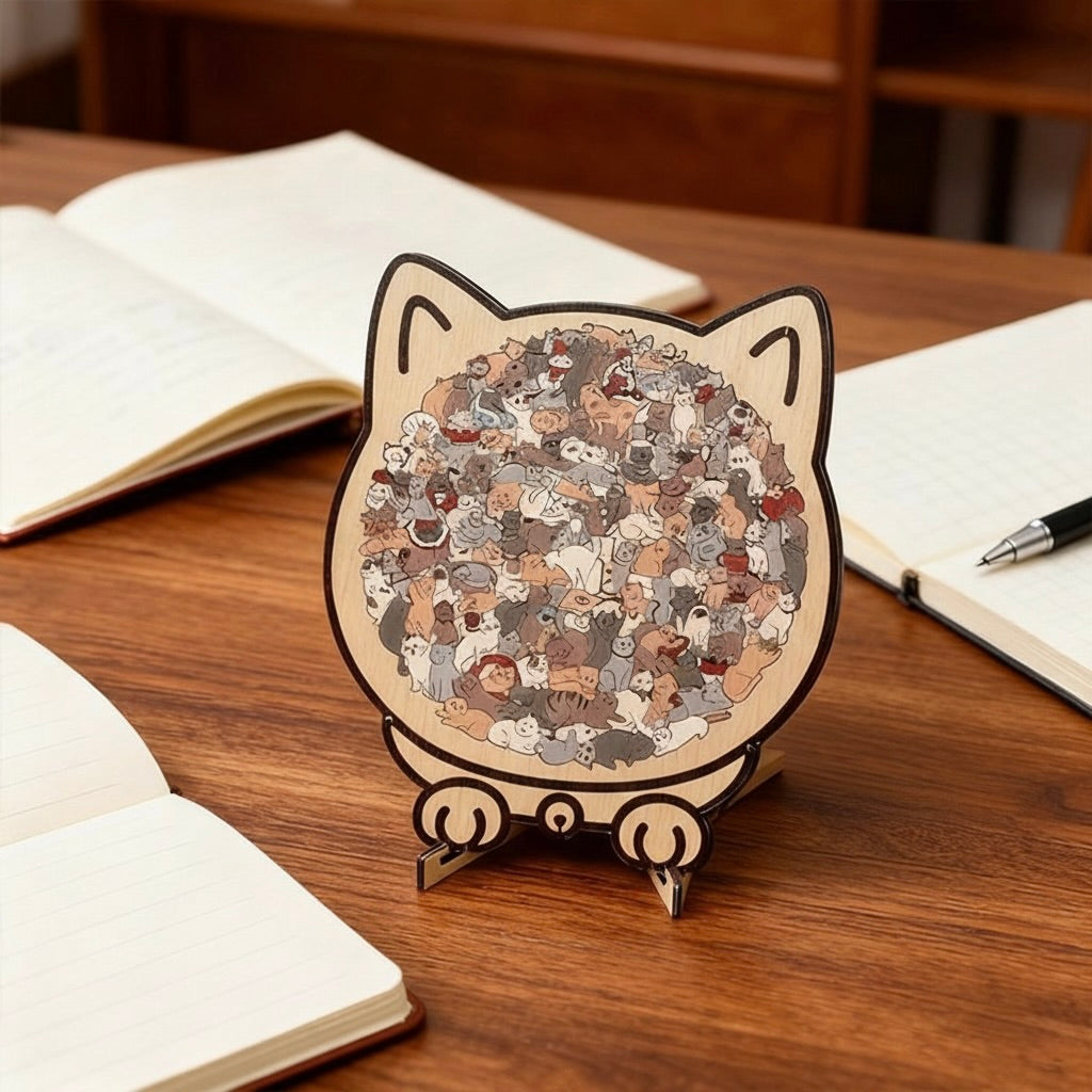 Wooden Cat Jigsaw Puzzle – A Calm, Cozy Break for Cat Lovers