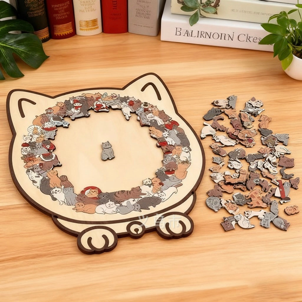 Wooden Cat Jigsaw Puzzle – A Calm, Cozy Break for Cat Lovers