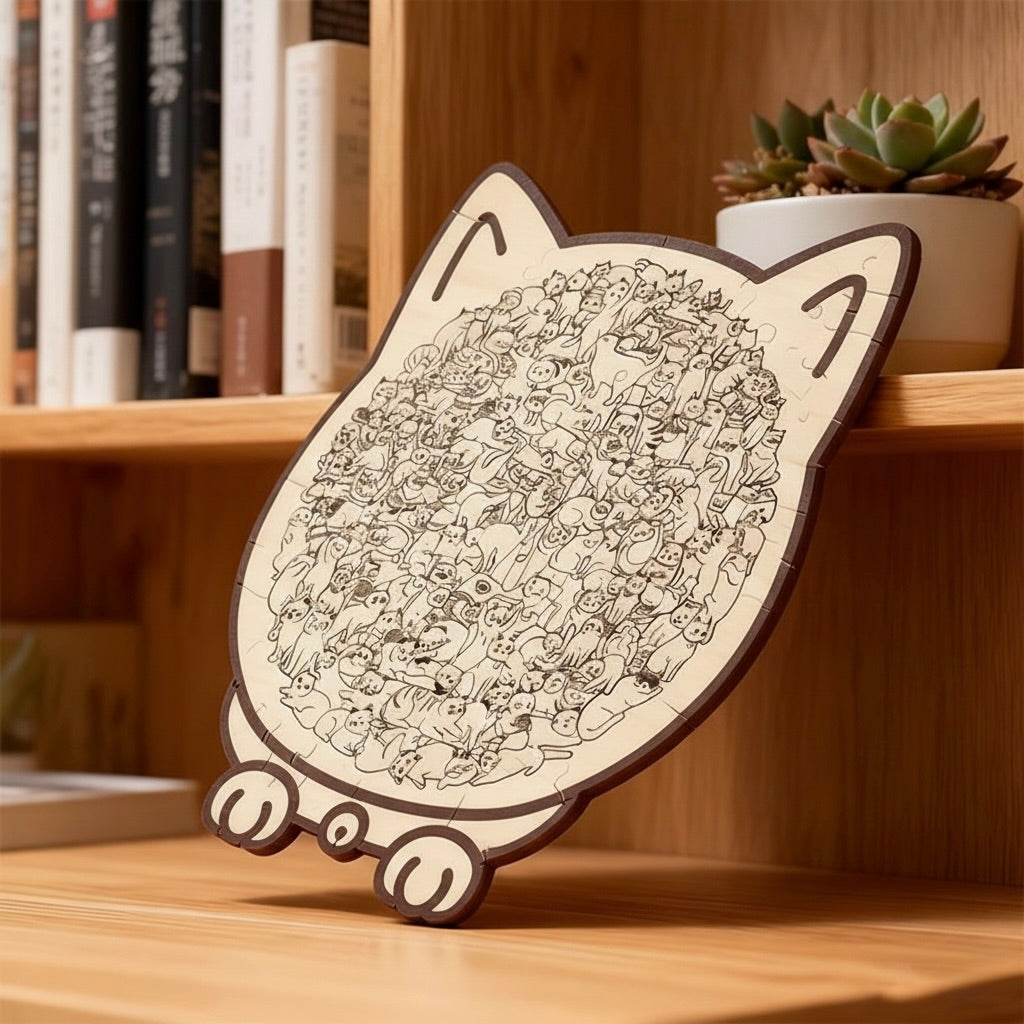 Wooden Cat Jigsaw Puzzle – A Calm, Cozy Break for Cat Lovers