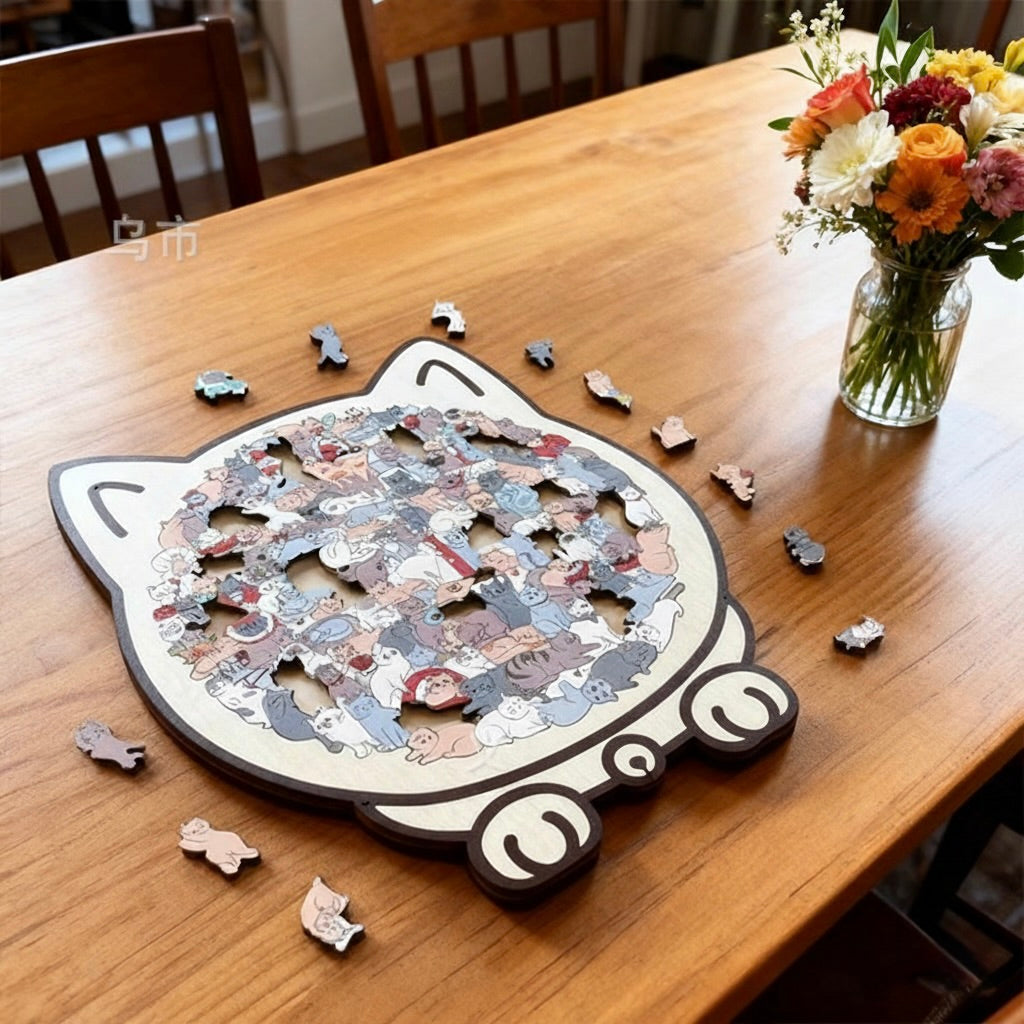 Wooden Cat Jigsaw Puzzle – A Calm, Cozy Break for Cat Lovers