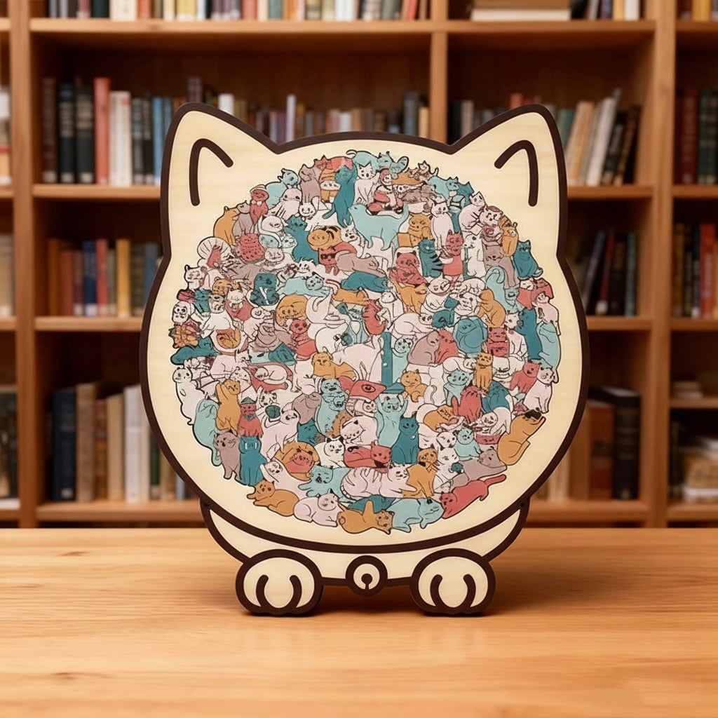Wooden Cat Jigsaw Puzzle – A Calm, Cozy Break for Cat Lovers