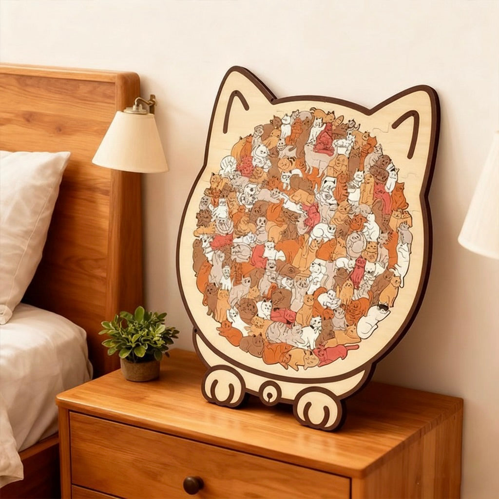 Wooden Cat Jigsaw Puzzle – A Calm, Cozy Break for Cat Lovers