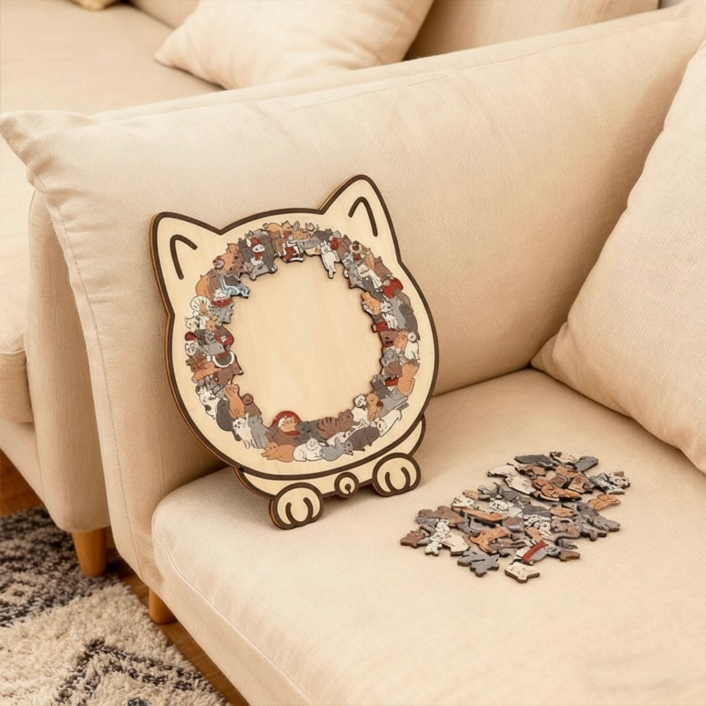 Wooden Cat Jigsaw Puzzle – A Calm, Cozy Break for Cat Lovers